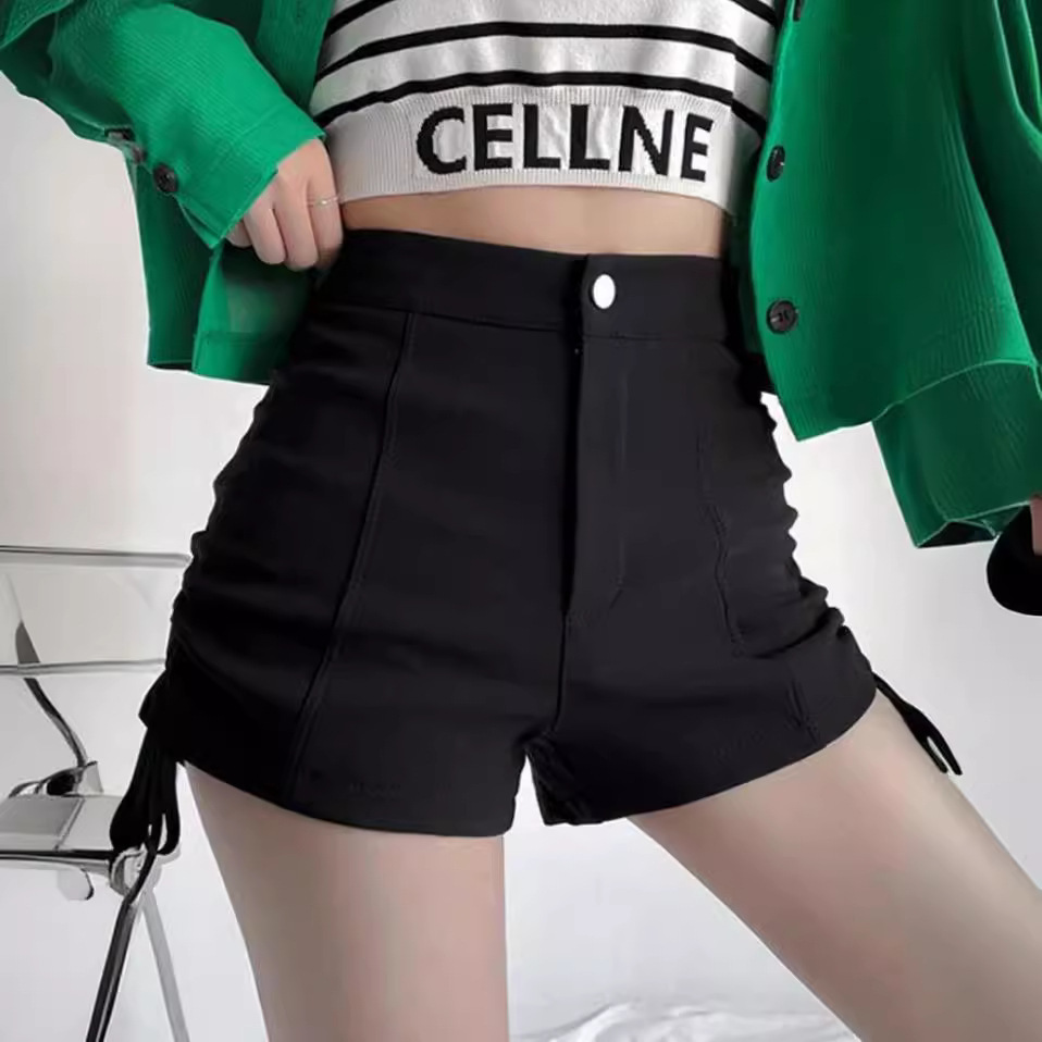 2024 Summer Drawstring Pants Hot Pants Hot Pants Hot Girl Shorts Women's Design Sense Niche Korean Style All-match Slimming Outer Wear Shorts