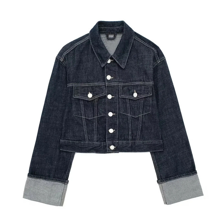 Cross-border foreign trade 2023 autumn new women's hemming sleeve Denim jacket coat 6045206 hemming trousers 604