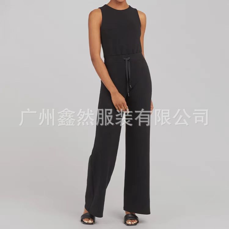 Cross-Border European and American Clothing Amazon Independent Station Hot-Selling Elegant Rayon Air Layer Solid Color High-Waisted Sleeveless Jumpsuit