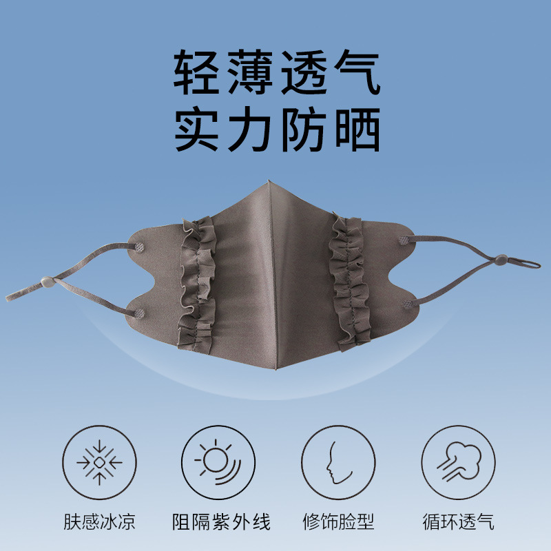 Picture of Ice Silk Wood ear edge three-dimensional adjustable cloth mask candy color thin cool sunscreen breathable mask 