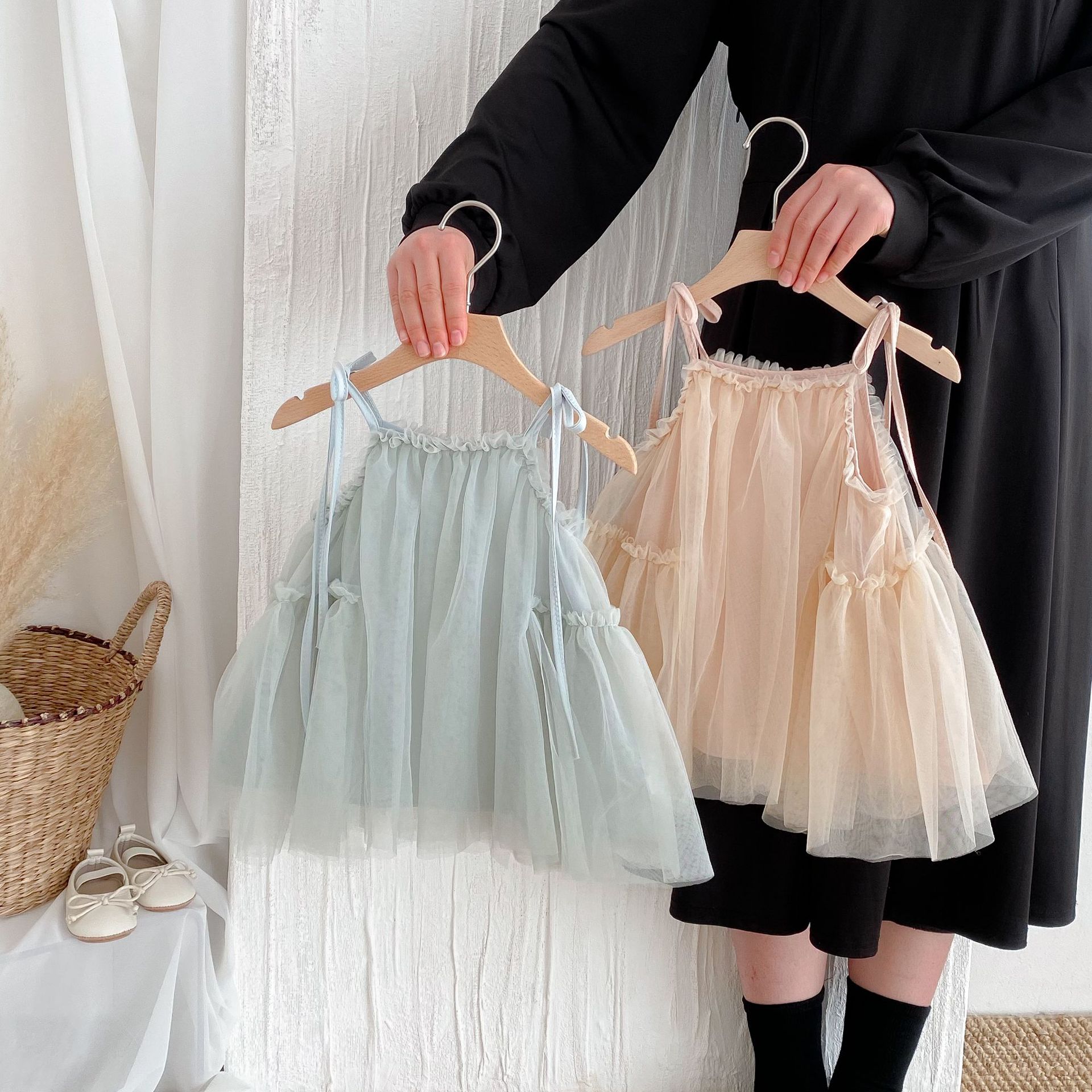 Girls Ins Sling Skirt Girls 2025 Summer New Korean Style Children Sweet Princess Skirt Mesh Sling Skirt