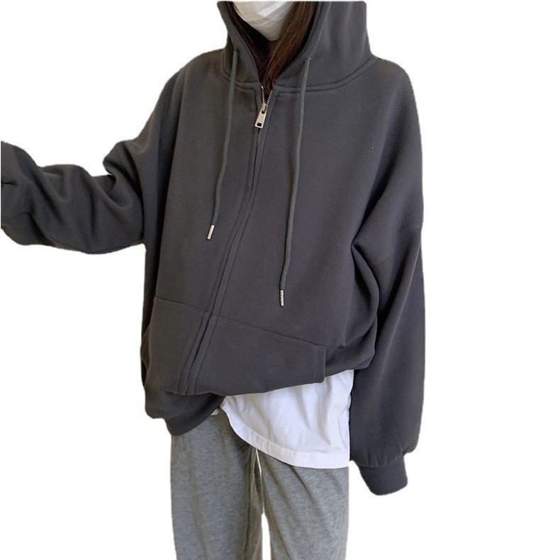 Picture of Fleece-lined thickened sweater New loose oversize sweater cardigan zipper couple coat women's new early spring and autumn