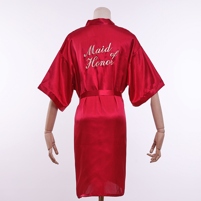 Picture of Bride's Bridesmaid's Morning Gown Wedding Silk Birthday Girlfriend Party Pajamas Lie-down Embroidered Red Nightgown Wedding Morning Gown