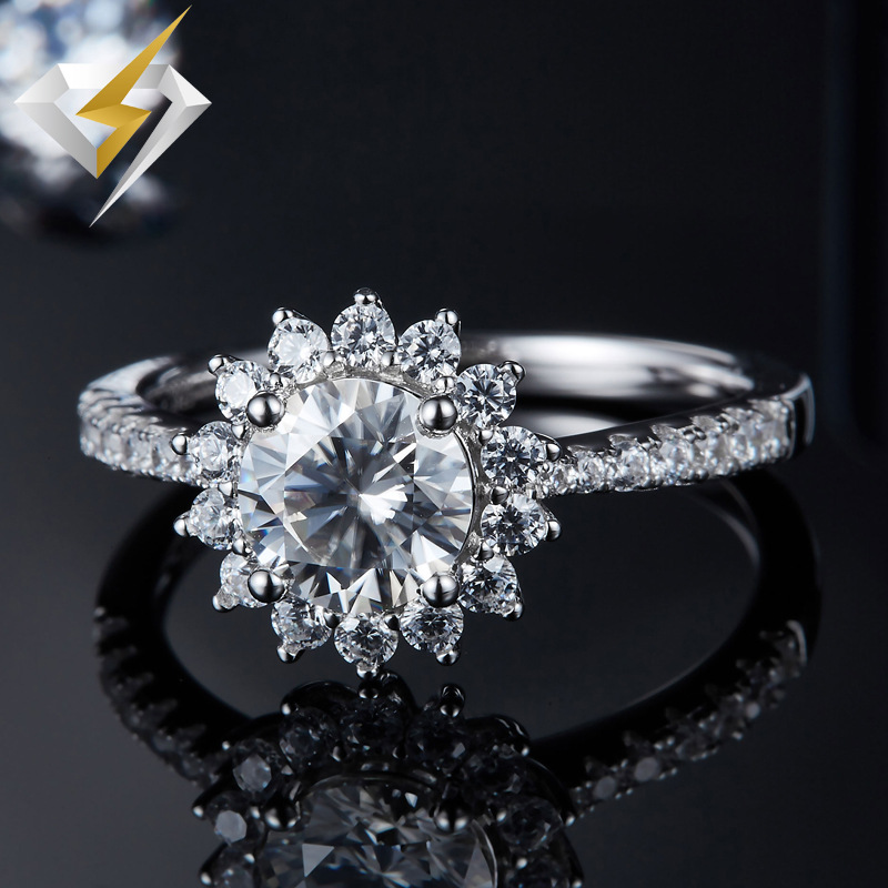 Moissanite ring multi-diamond ring with sunflower 1 karat Moissanite silver ring with tremolo ring for women