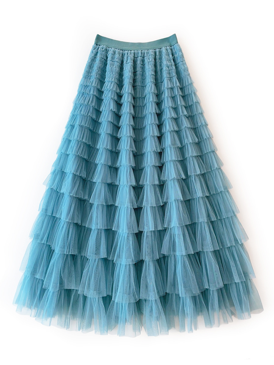 Cross-border European and American Mesh Stitching Cake Skirt 2025 Spring and Summer New Arrival Skirt A- line Skirt Tulled Veil Skirt Long Skirt