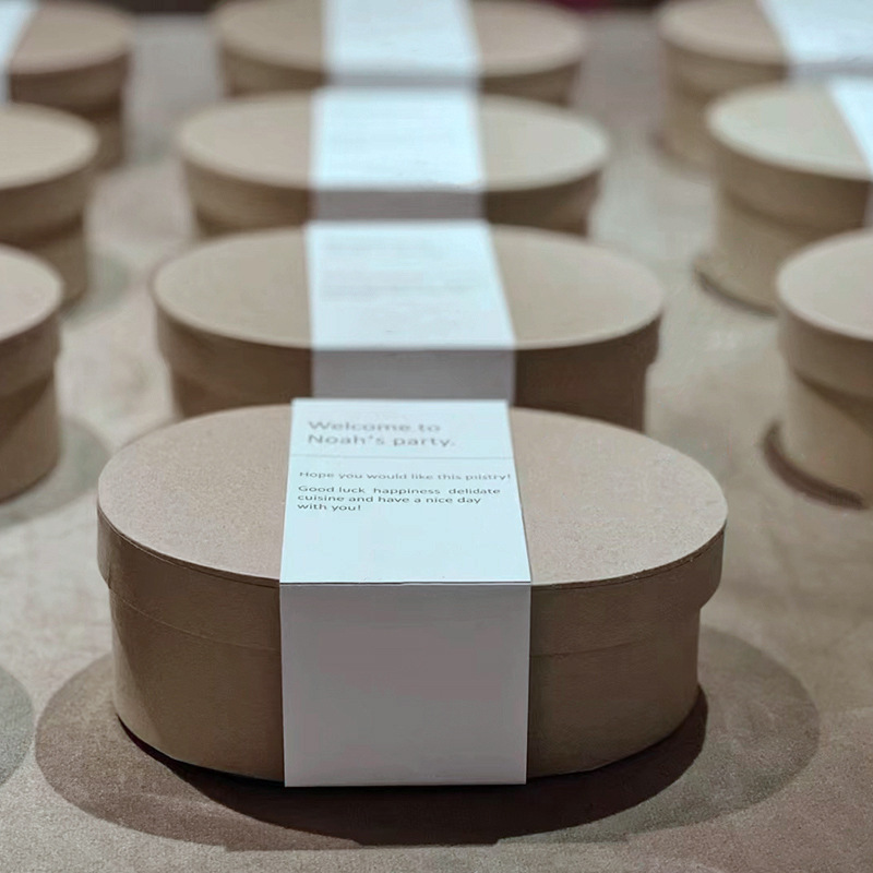 Oval Kraft Paper Box with Waistband, a Set of Xiaohongshu Gift Boxes, Biscuit Baking Packaging, Cake Box