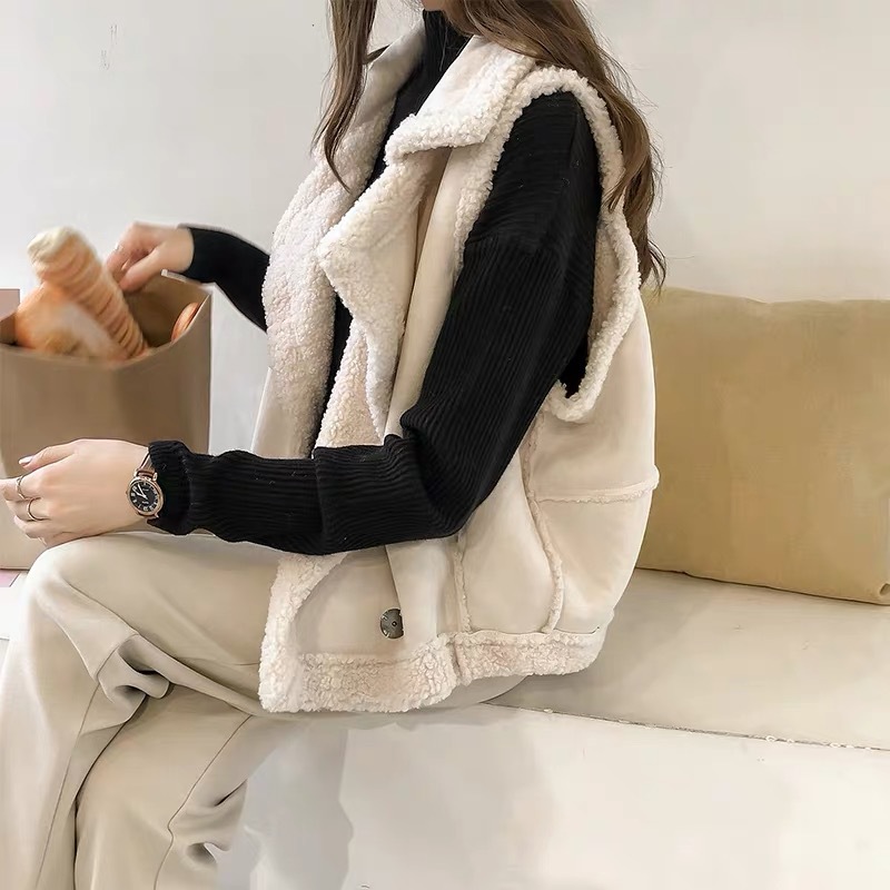 Lamb Wool Vest Women's Autumn and Winter New Loose Sleeveless Vest Waistcoat One-piece Suede Vest Fashionable Jacket