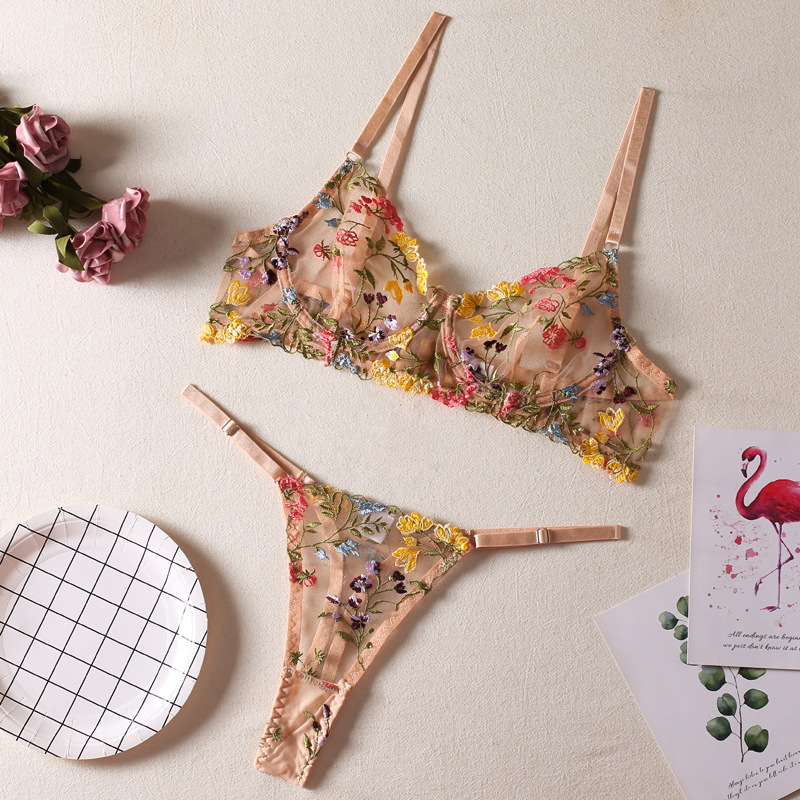 Picture of Sexy small floral single-layer bra with steel ring thong sexy underwear set foreign trade supply factory direct sales