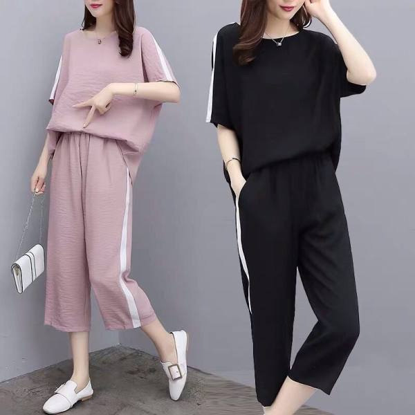 200 Jin Large Size Women's 2023 Summer New Korean Two-Piece Set Fat mm Loose Casual Wide Leg Pants Set for Women