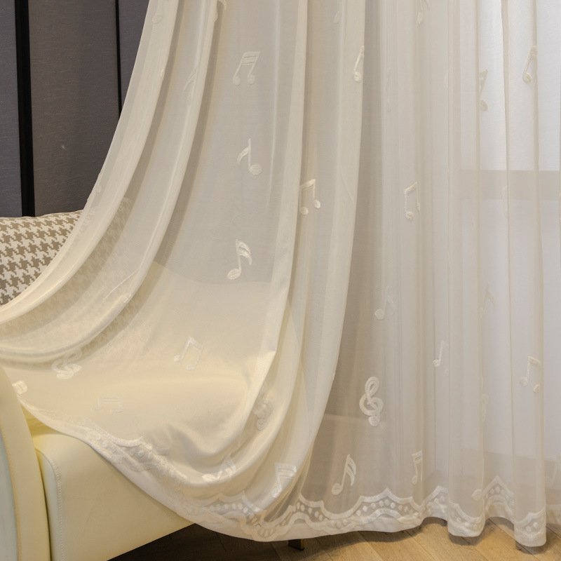 Cross-Border special for heat insulation sunscreen embossed window screen white gauze curtain hollow Japanese-style living room bedroom balcony finished product