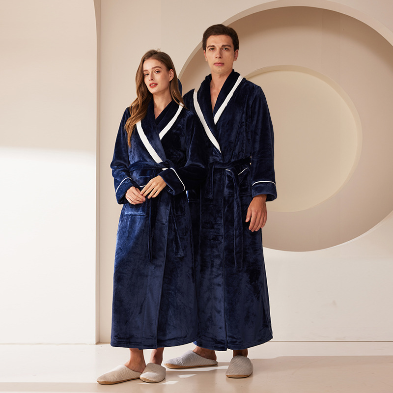 Amazon Extended Nightgown Women's Winter Thickeneded Warm Velvet Pajamas Men's Loose Plus Size Flannel Couple Bathrobe