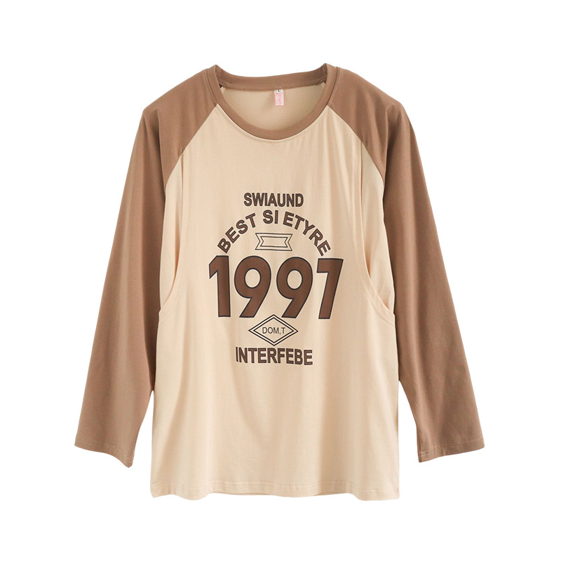 Picture of Breastfeeding Top T-Shirt Hot Mom Style Pure Cotton Outer Wear Spring and Autumn Pregnant Women's Long Sleeve Breastfeeding Moon Dress Women's Large Size