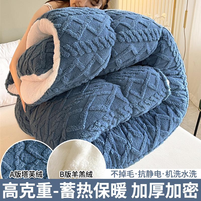 Picture of Winter Lamb Wool Quilt, Thickened Version, Warm and Plush Taffeta Quilt Core, Single Student Dormitory Cotton Bedding