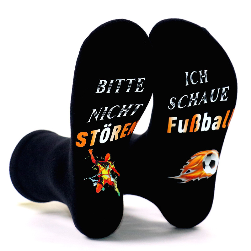 New German football creative socks Europe and the United States cross-border leisure sports in the tube cotton socks foot letters hot stamping socks wholesale