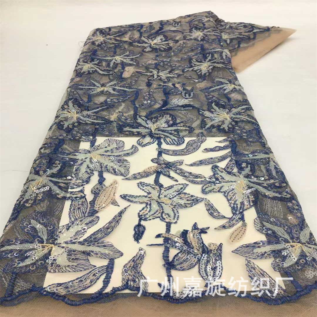 Lily Flower Sequin Embroider Mesh Fabric African Bridal Dress Sequin Lace Embroidered Fabric African Lace