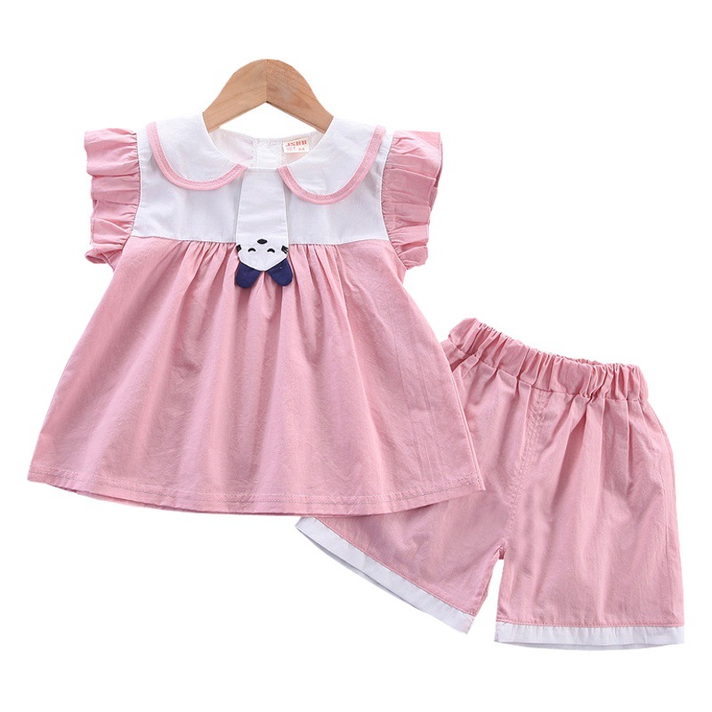 2023 New Children's Large Round Neck Short Sleeve suit Girls Summer Wear Korean Shorts Children's Wear Cute Women's Treasure Clothes
