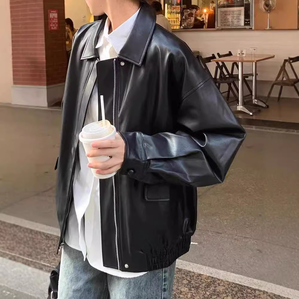 Picture of Retro Brown Leather Jacket Women's Short 2025 Autumn and Winter Small Korean Style Loose Leather Jacket Handsome Motorcycle Jacket