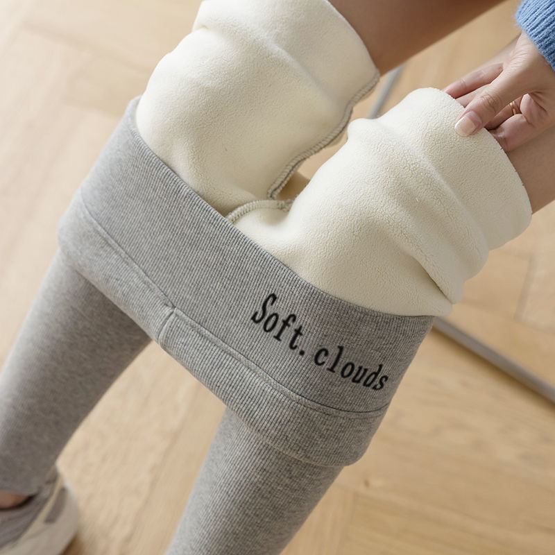 Picture of Autumn and Winter New Thickened fleece-lined Vertical Striped Threaded Leggings Women's High Waist Letter Lamb Velvet Warm Cotton Trousers Cross-border