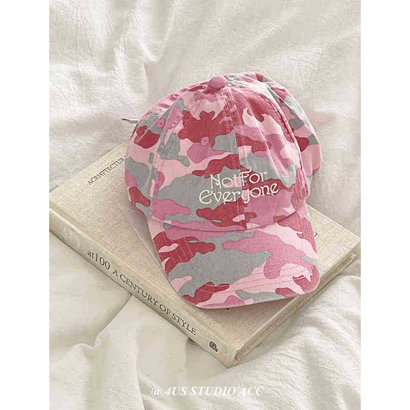 Picture of Hot Girl Street Vintage Camouflage Antique Washed Letter Embroidered Baseball Cap Women's Soft Top Show Face Small Cap Couple