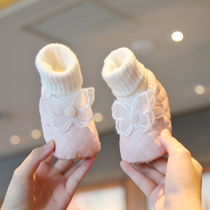 Baby Girl Socks Shoe Cover Spring and Autumn Cotton Soft Sole Non-slip Toddler Shoes Princess Exquisite Butterfly 0-1 Years Old Baby