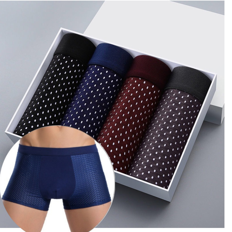 4 gift box men's underwear ice silk boxers sexy loose cool mesh boxer pants manufacturers wholesale