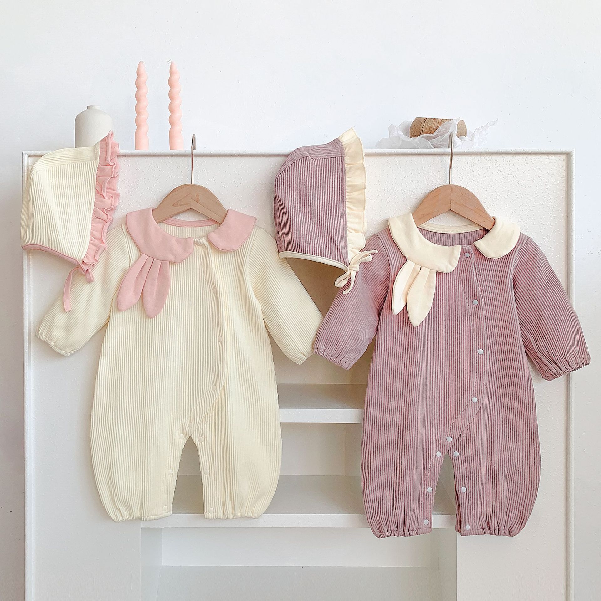 Ins Autumn Internet Celebrity Baby Jumpsuit Rabbit Ears Lapel Coverall Romper Suit for Baby Girl Spring and Autumn Outing Clothes