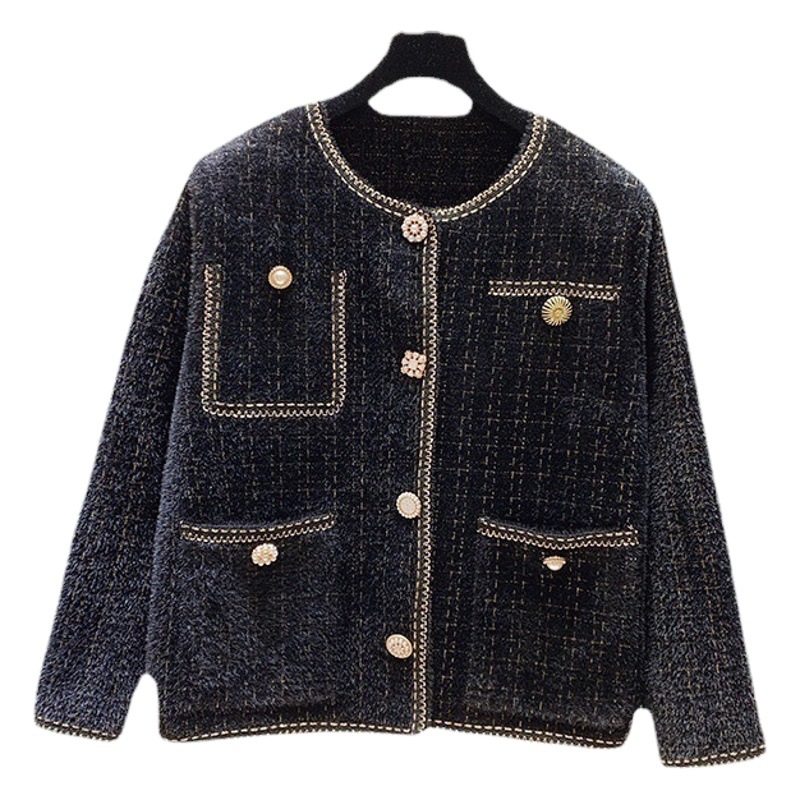 Physical Store Quality Autumn and Winter Cardigan Knitwear Imitation Mink Velvet Loose Knitwear Top Gold Silk Small Fragrant Style Jacket for Women