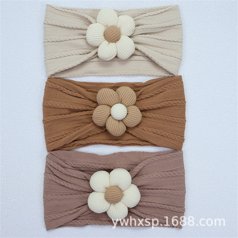 Amazon Hot Sale Children's Headwear Baby Hair Band Five Valved Flower Newborn Elastic Nylon Girls' Headband Cross Border