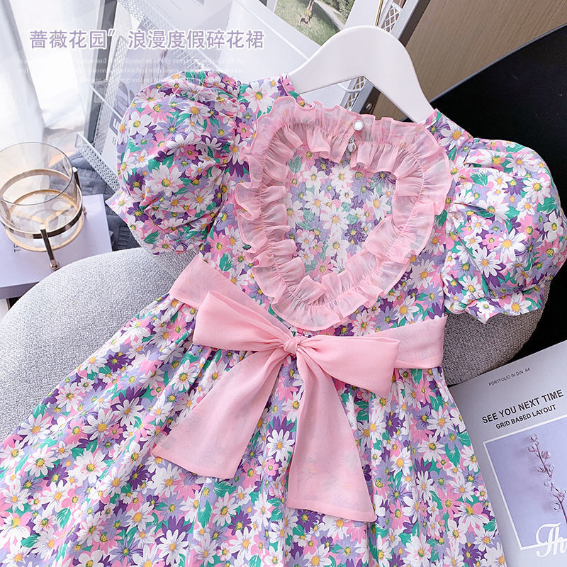 Spot girls summer dress 23022 New Romantic backless love floral dress little girl princess dress