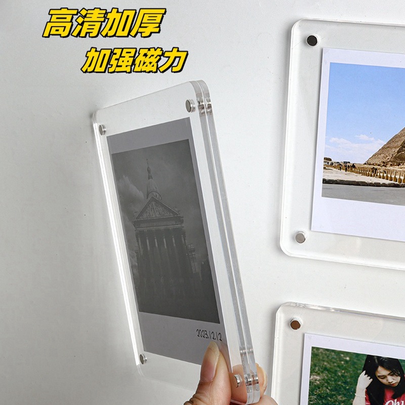 Picture of Magnetic suction acrylic photo frame Polaroid diy photo wall 3 inch magnet photo refrigerator sticker small card display board for lovers