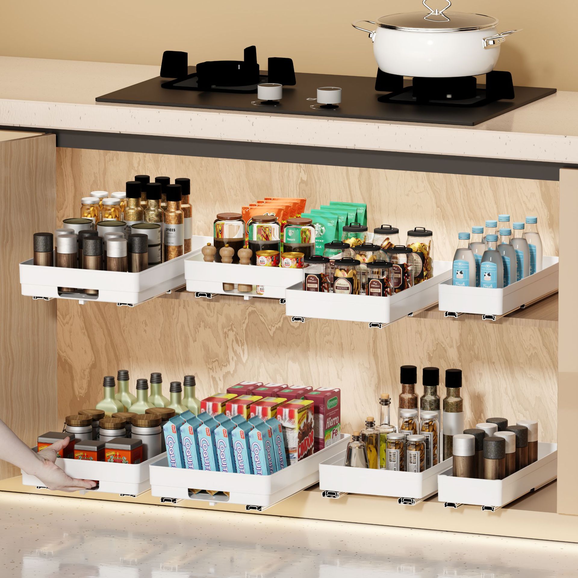 3 Pack Kitchen Pull-out Storage Rack Lower Sink Retractable Basket Cabinet Slide Rail Push-pull Drawer Storage Rack