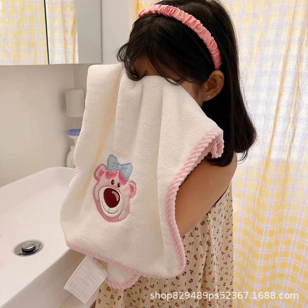 Picture of Household Cartoon Strawberry Bear Embroidered Water Absorbent Quick-drying Towel Hair-free Soft Water Absorbent Bath Towel suit