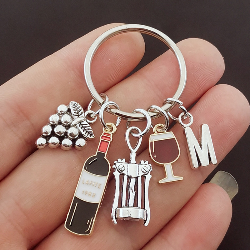 Grape wine glass bottle opener wine bottle A- Z letter key ring cocktail bar key ring