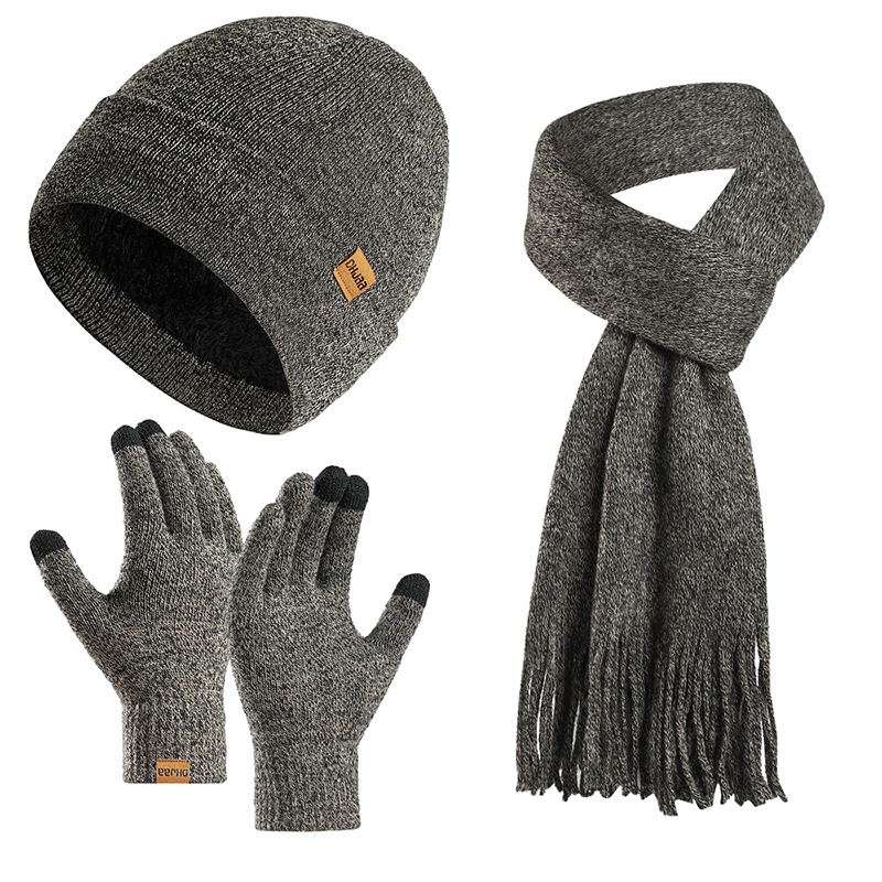 Picture of Amazon's New Set European and American Autumn and Winter Velvet Knitted Hat Scarf Gloves Men's and Women's Warm Wool Three-Piece Set