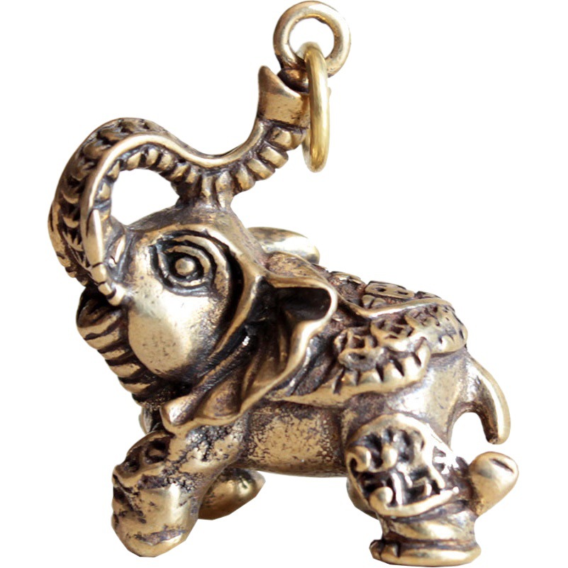 Creative Copper Brass Keychain Auspicious Elephant Small Pendant Car Key Chain Jewelry for Men and Women