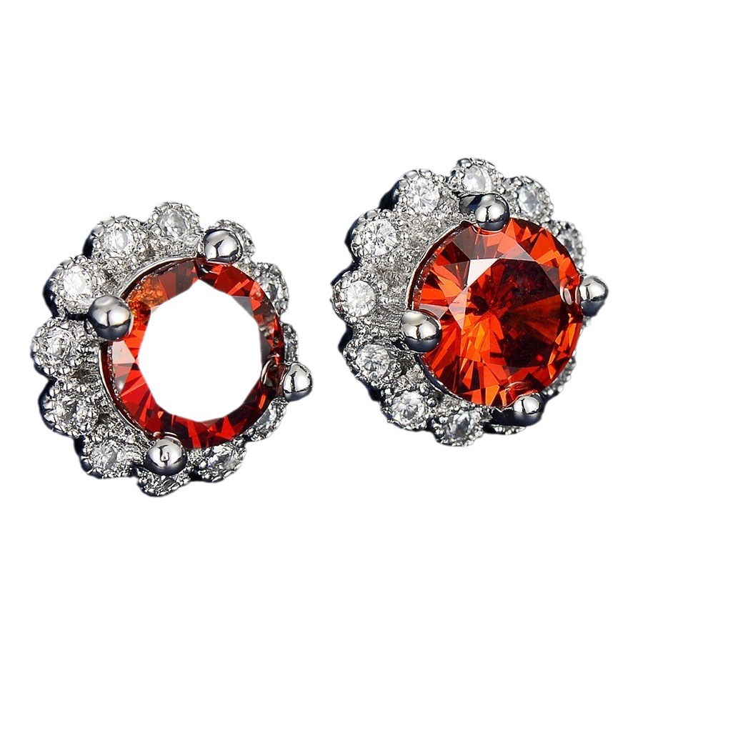 New sunflower online popular Orange zircon color treasure open ring temperament necklace pendant earrings