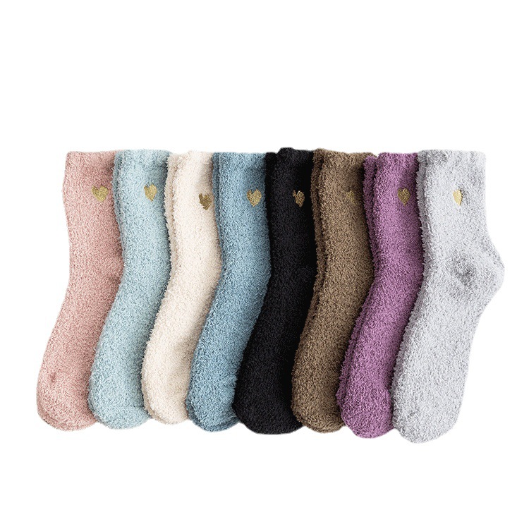 Picture of Coral Velvet Socks Autumn and Winter Heart Home Floor Socks Sleep Socks Half Velvet Women's Mid-Calf Socks Warm and Thickeneded