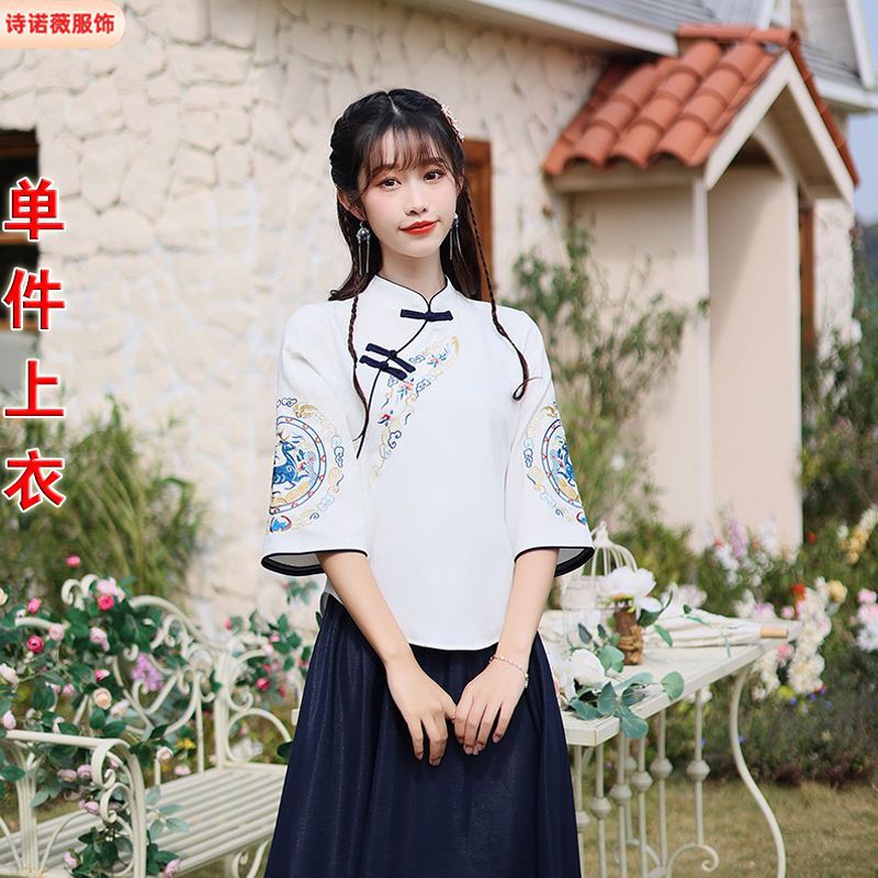 Picture of Spring and Summer New Republican Women's suit Chinese Style Young Vintage Hanfu Improved Cheongsam Chinese Buckle Top