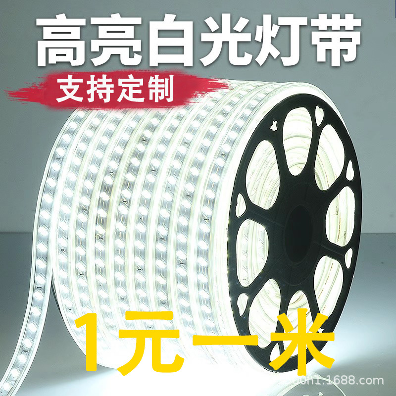 Household Outdoor Waterproof Led Light Strip Ultra-High Bright White Light Strip Outdoor Exterior Wall Construction Site Tunnel Lighting 220V