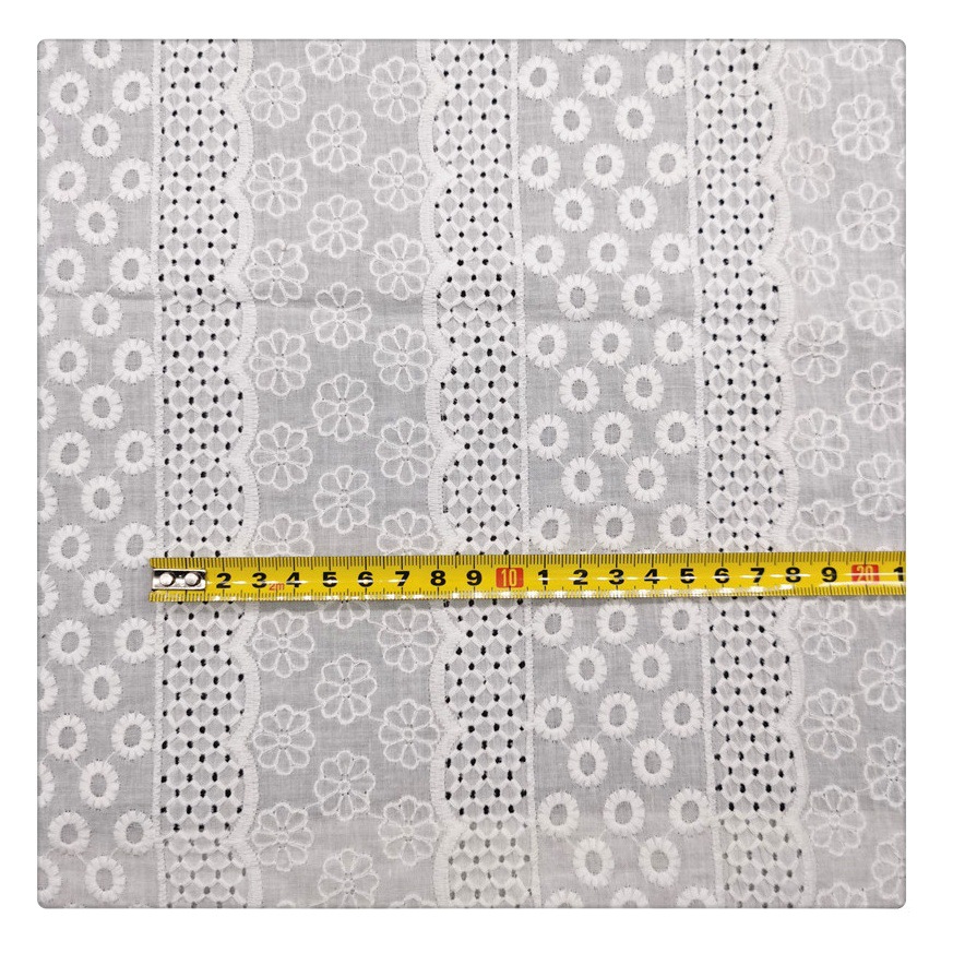 Cotton large machine embroidered cotton cloth perforated embroidered cloth women's clothing dress short sleeve fabric striped embroidered cotton cloth