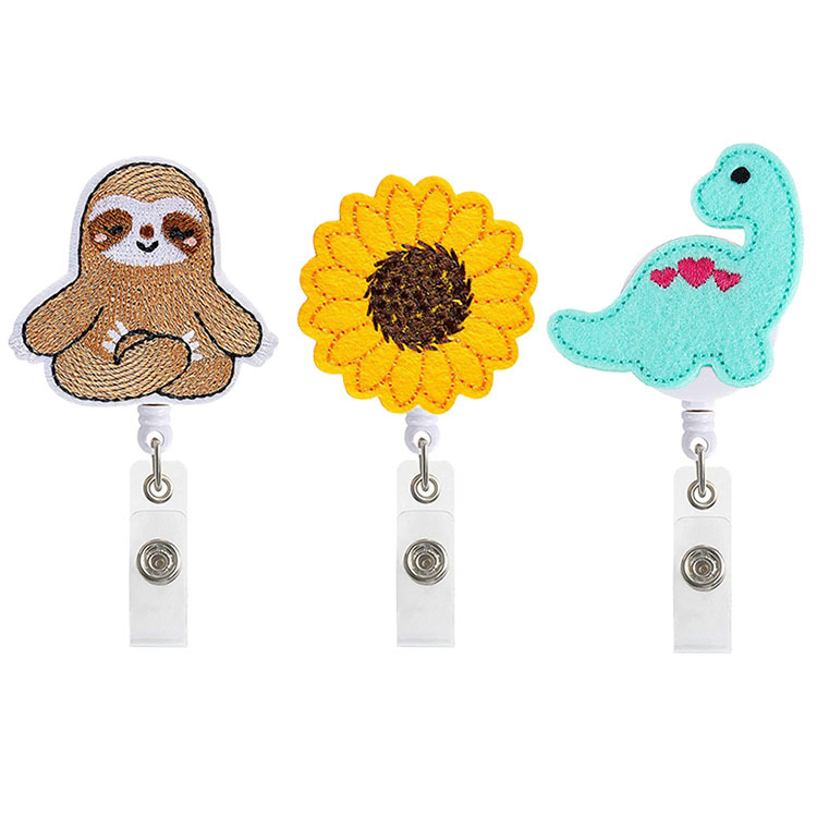 Amazon Spot Sloth Sunflower Dinosaur Felt Telescopic Easy Pull Buckle Rotating Alligator Clip Easy Pull Badge Clip