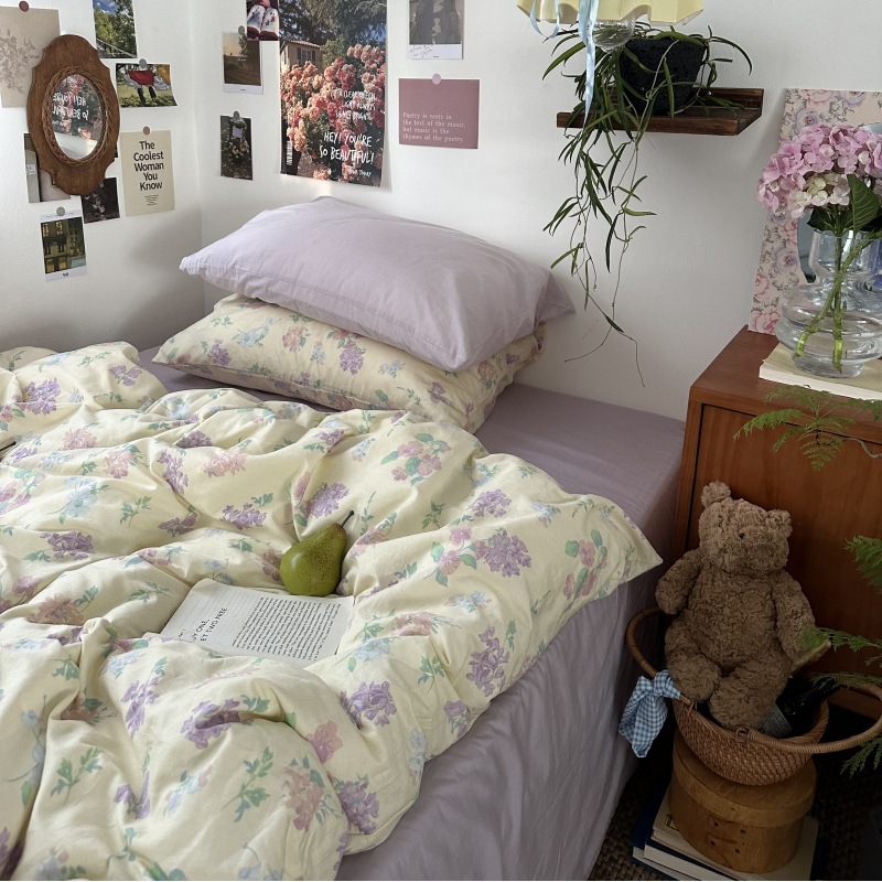Picture of Small fresh pastoral style cotton bed four-piece set cotton bed sheet quilt cover quilt cover bed hat dormitory three-piece set