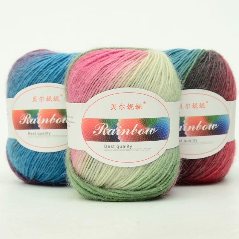 Bernini Rainbow Gradient Wool Yarn for Knitting DIY Sweaters, Scarves, Shawls, Crochet, Foreign Trade Export Supply