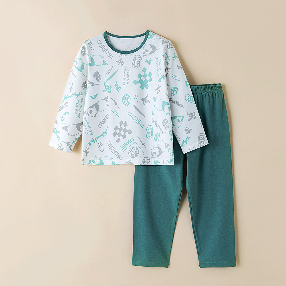 Picture of Children's Home Clothes Korean Style Pure Cotton Baby Set Class a Cotton Long-Sleeved Thin Kidsren's Clothing Boys and Girls Summer and Autumn Pajamas