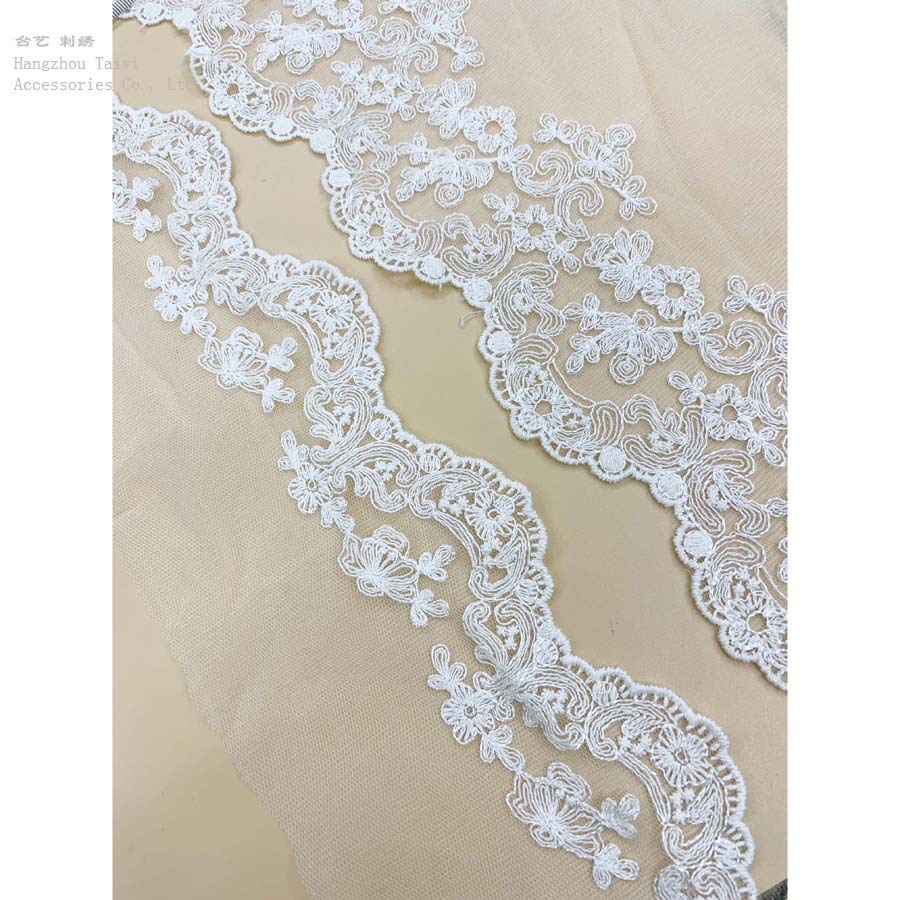 in stock wholesale mesh clothing accessories fashion diy water soluble cotton yarn mesh unilateral barcode wave lace