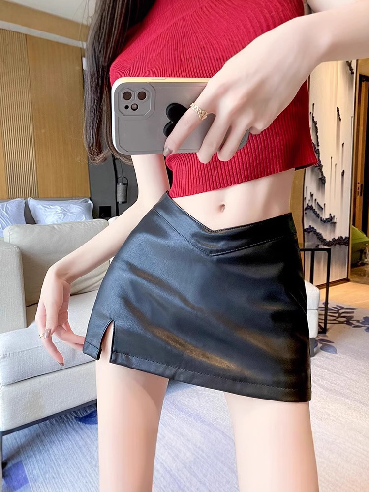 Black PU Leather Skirt Skirt Women's Autumn and Winter 2024 New High Waist Slimming Spice Girl Skirt Small Hip Skirt