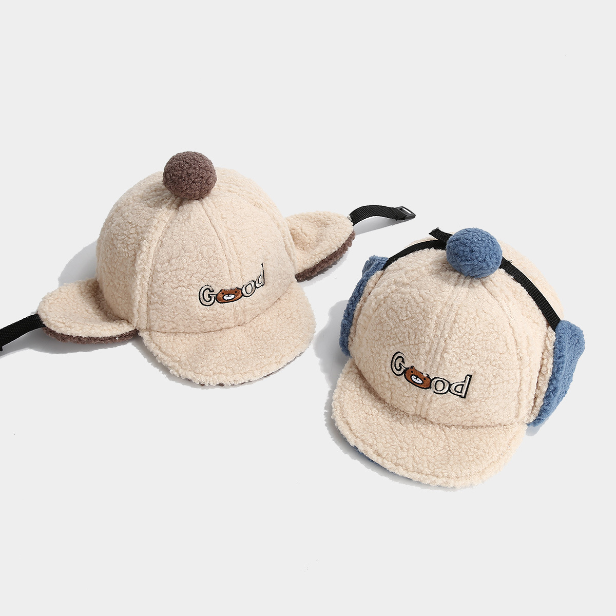 Picture of GOOD Bear Cartoon Children's Hat Winter Boy's Ear Protection Cap Girl's Cap Kindergarten Lamb Velvet Lei Feng Cap