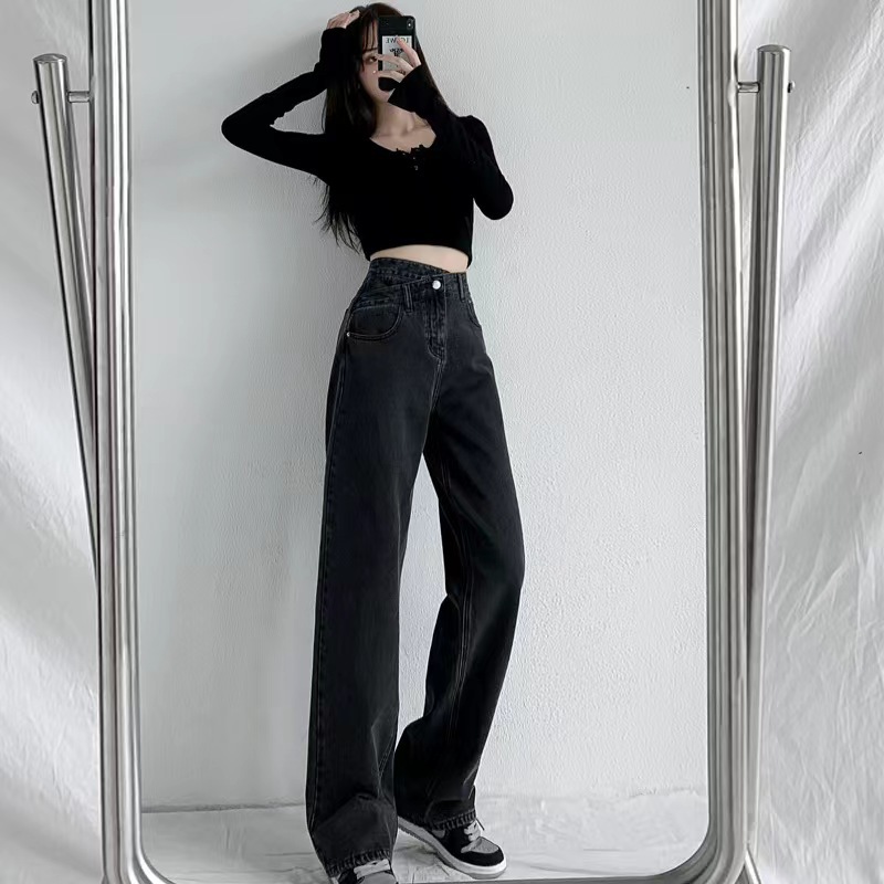 Picture of Wide Leg Jeans Women's Autumn 2024 New Loose Casual High Waist Straight Tube Design Trendy Trousers