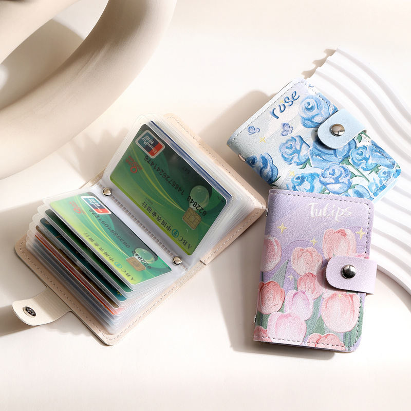 Picture of Vintage Oil Painting Card Bag Large Capacity Women's Multi-Card Driver's License Card Jacket Card Bag Small Cartoon Coin Purse