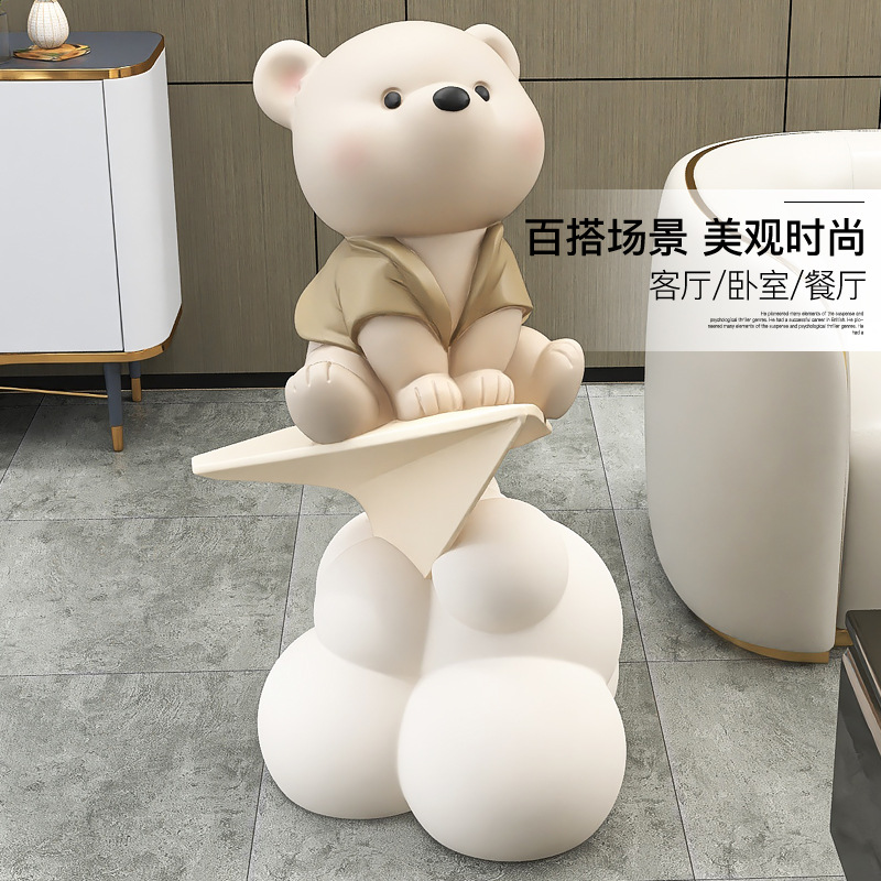 Picture of Creative Bear Moving Gift Large Floor-Standing Ornaments Living Room Tv Cabinet Next to the Sofa Accessible Luxury Home Decorations